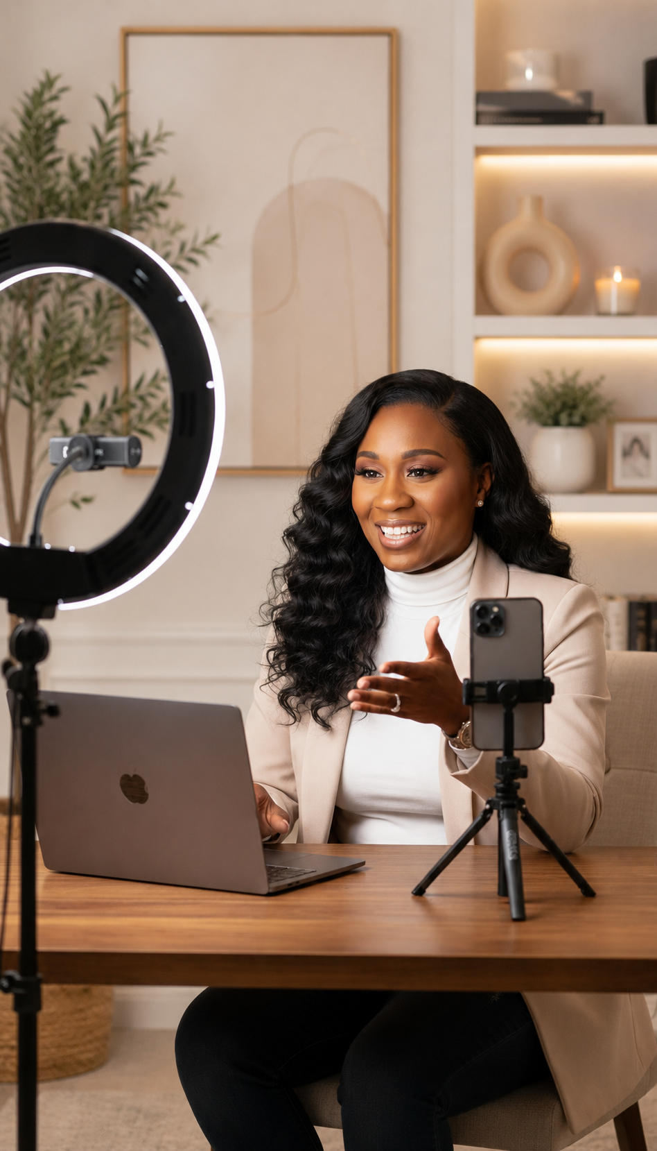 Maria recording UGC content at her creator desk